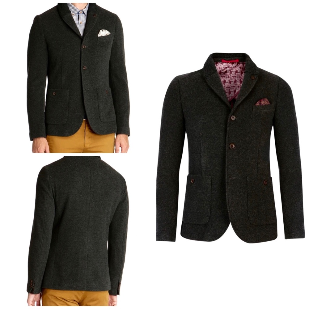 TED BAKER Wool Coat jacket dark grey color overcoat Blazer style XL